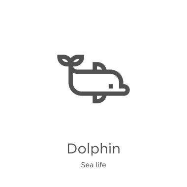 deniz yaşamı koleksiyonundan yunus simgesi vektör. İnce çizgi yunus anahat simgesi vektör illüstrasyon. Anahat, web sitesi tasarımı ve mobil için ince çizgi yunus simgesi, uygulama geliştirme.