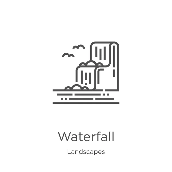 Waterval pictogram vector van landschappen collectie. Dunne lijn waterval omtrek pictogram vector illustratie. Overzicht, Thin Line waterval icoon voor website ontwerp en mobiel, app ontwikkeling. — Stockvector