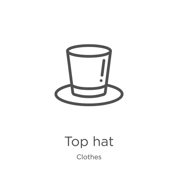 Top hat vector icono de la colección de ropa. Ilustración de vector de icono de contorno de sombrero superior de línea delgada. Esquema, línea delgada icono de sombrero superior para el diseño del sitio web y móvil, desarrollo de aplicaciones . — Archivo Imágenes Vectoriales