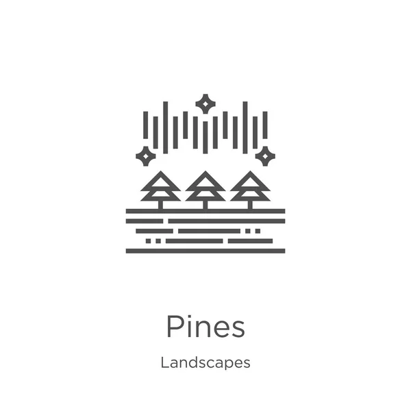 Pines pictogram vector van landschappen collectie. Dunne lijn Pines omtrek pictogram vector illustratie. Overzicht, Thin Line Pines icoon voor website ontwerp en mobiel, app ontwikkeling. — Stockvector