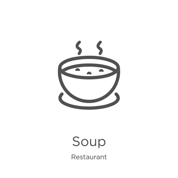 Vector icono de sopa de la colección del restaurante. Delgada línea sopa esquema icono vector ilustración. Esquema, icono de sopa de línea delgada para el diseño del sitio web y móvil, desarrollo de aplicaciones . — Archivo Imágenes Vectoriales
