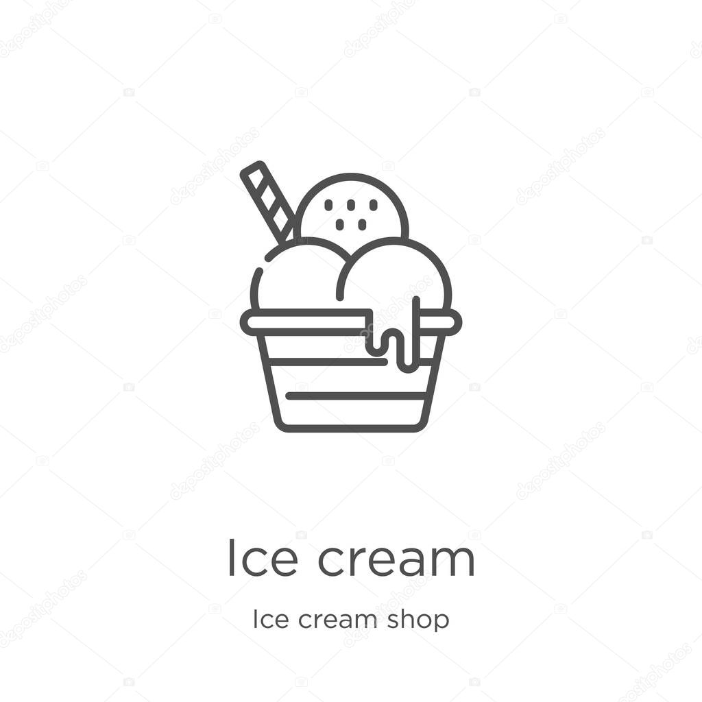 ice cream icon vector from ice cream shop collection. Thin line ice cream outline icon vector illustration. Outline, thin line ice cream icon for website design and mobile, app development.