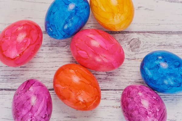 colored easter eggs on white background