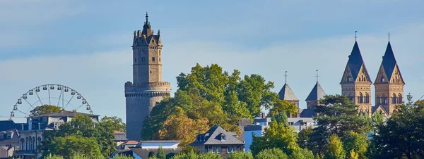 Web Banner Över Andernach Med Det Berömda Runda Tornet Och — Stockfoto