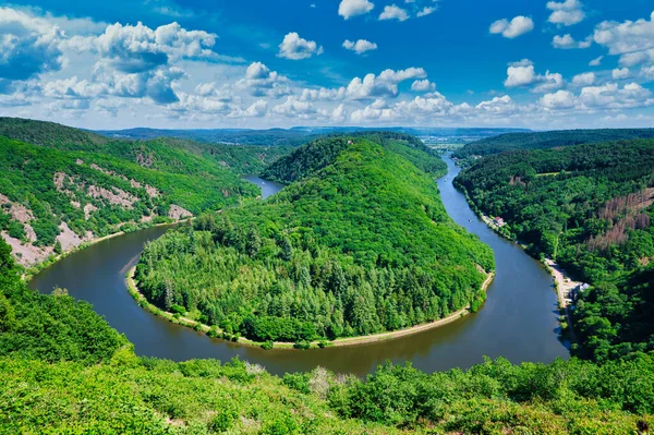 Virage Dans Rivière Saar Également Connu Sous Nom Saarschleife Près — Photo