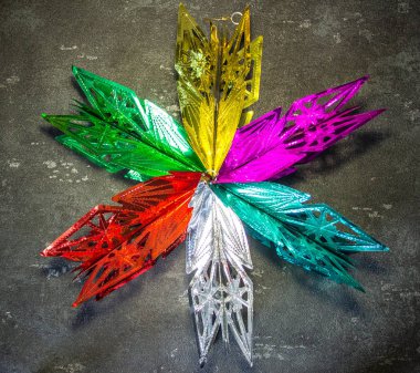 Çok renkli Noel kar taneleri, tebrik ve kartların dokusu.