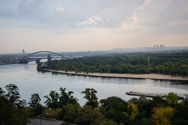 Turné Kiev Centrala Europa Utsikt Över Dnepr Trukhanov Och Gångbro — Stockfoto