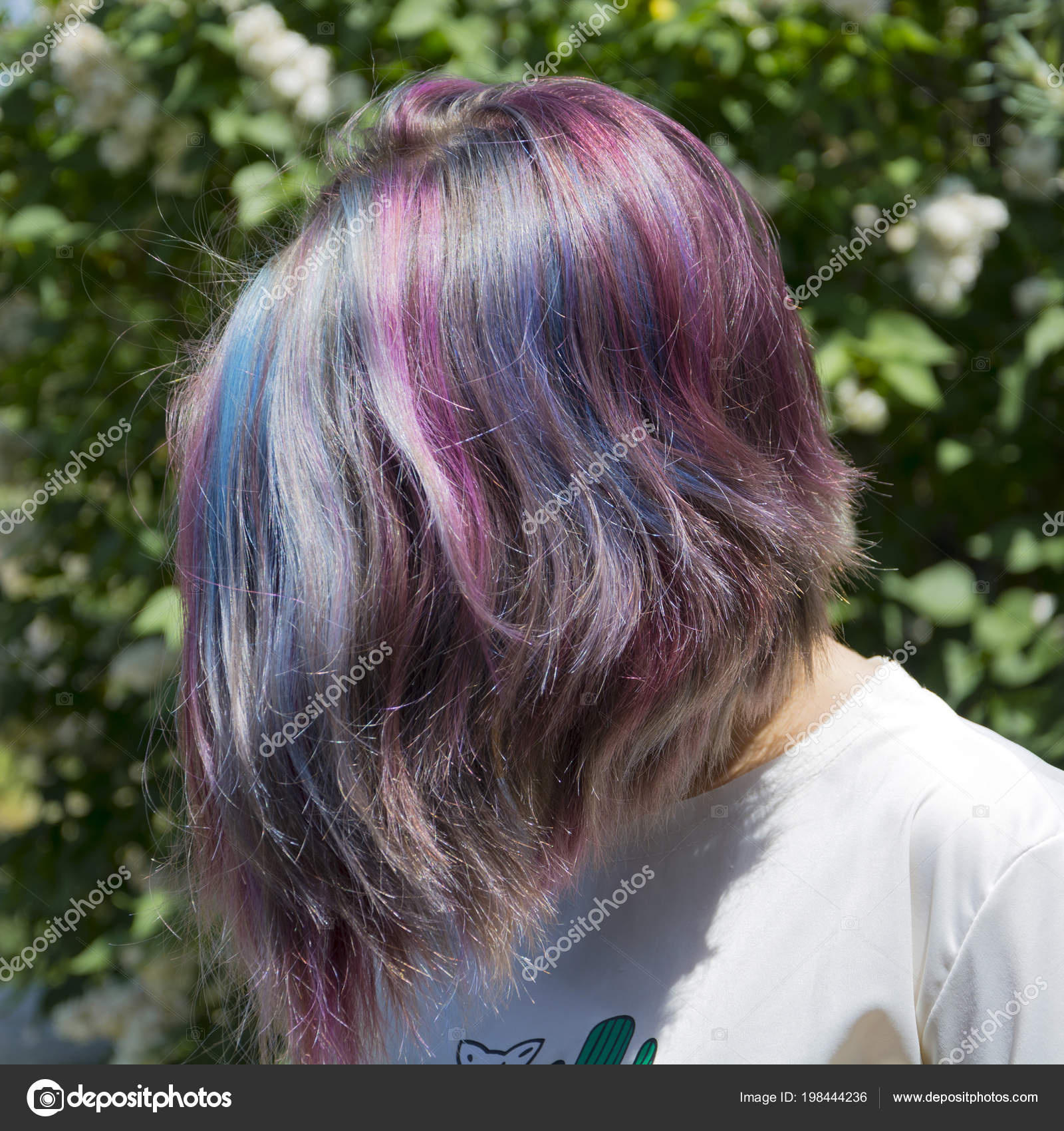Young Girl Short Haircut Hair Colored Rainbow Girl Background