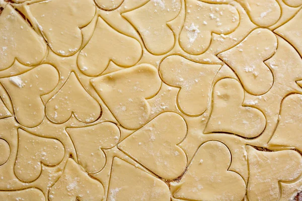 Приготування Тіста Розкачати Шпилькою Вирізати Форми Вигляді Сердець Випічка Печива — стокове фото