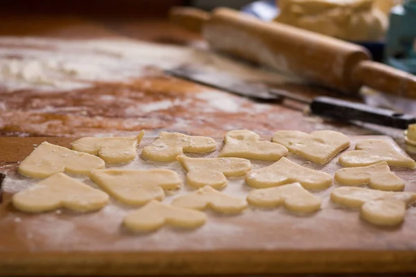 Preparation Dough Roll Out Rolling Pin Cut Shapes Form Hearts Royalty Free Stock Photos