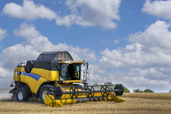 Combineren Harvester Het Veld Voor Het Verzamelen Van Oogst Van — Stockfoto