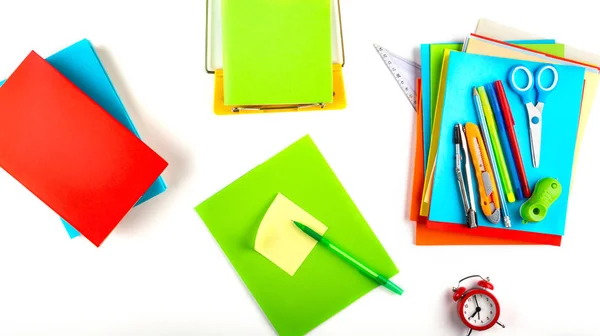 Torniamo Scuola Luminoso Cancelleria Multicolore Libri Testo Quaderni Finto Uno — Foto Stock