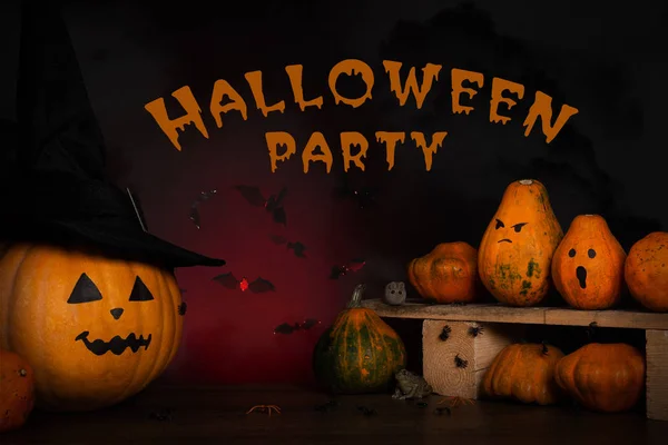 Halloween Hintergrund Mit Dem Schriftzug Halloween Party Ein Kürbis Mit — Stockfoto