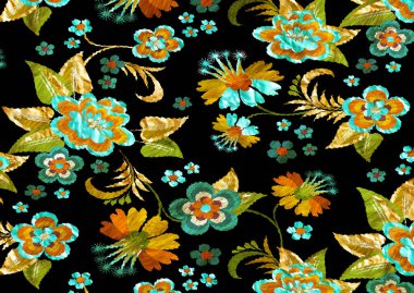 Kumaş desenli soyut çiçek deseni