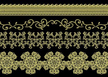 El çizimi eşsiz işlemeli yaprak seti