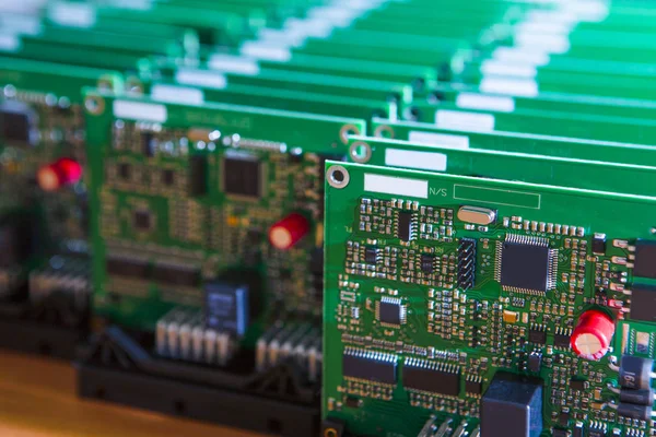 Closeup of Lot of Electronic Printed Circuit Boards with Lots of Surface Mounted Components.Horizontal Image Orientation