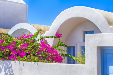 Güzel ve renkli Cityscapes Santorini'de Oia köyü. Yatay görüntü