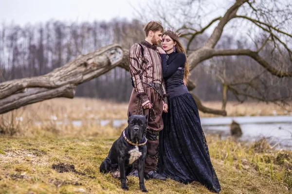 Costume Play. Couple as Knight Warrior and Princess with Black D