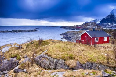 Lofoten Adaları Norveç'te Hamnoy köyünde.
