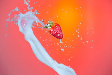 Splash Fotoğrafçılık. Çilek Etrafında Dökülen Süt Dökülmeleri