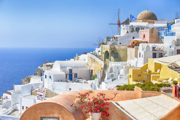 Cityscape of Oia Village in Santorini Island Located on Volcanic