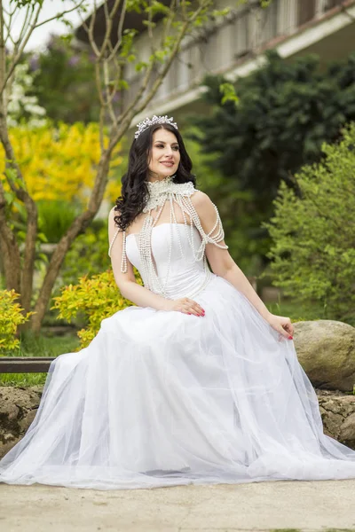 Portrait of Sensual Caucasian Bride With Diadem