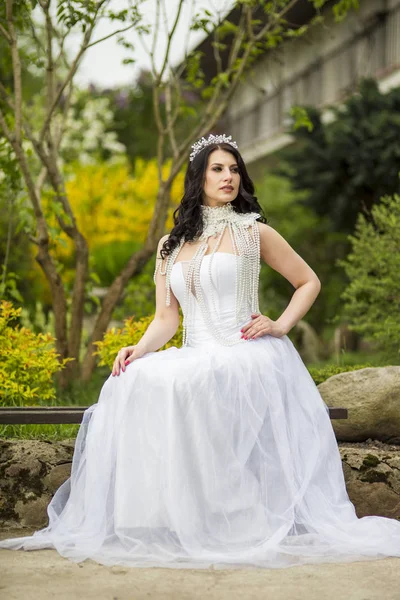 Portrait of Caucasian Bride With Diadem