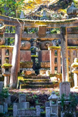 Koyasan, Japonya - 5 Kasım 2019: Koyasan Dağı Koya 'daki Okunoin Mezarlığı' nda 1200 yıllık Japon Shingon Budizm Merkezi ile UNESCO Dünya Mirası Alanı olarak anıtlar