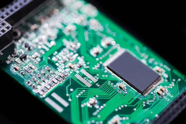 Electronics Industry and Manufacturing. Macro Shoot of Produced Mini Printed Circuit Boards with Surface Mounted Components. Horizontal Image