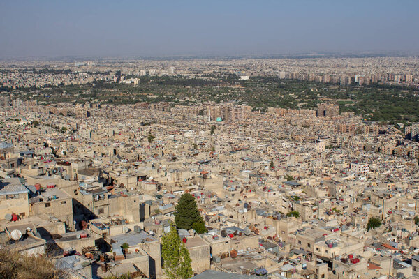Areal view  of Rukn al-Din  city, is a district of Damascus, Syria