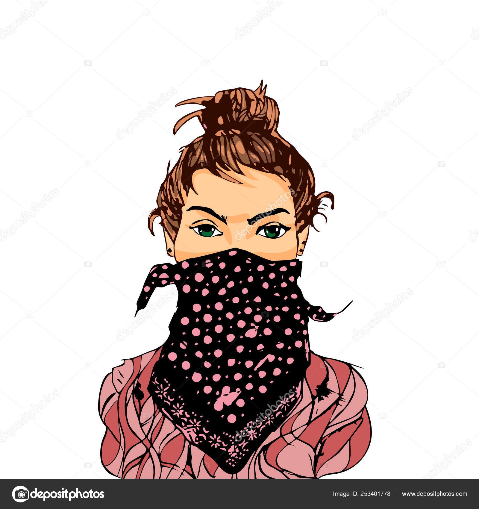 Download Cute Girl Bandana Face — Stock Vector © belka_artist #253401778