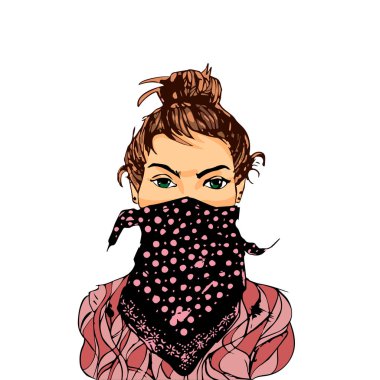 Yüzündeki bandana ile şirin kız