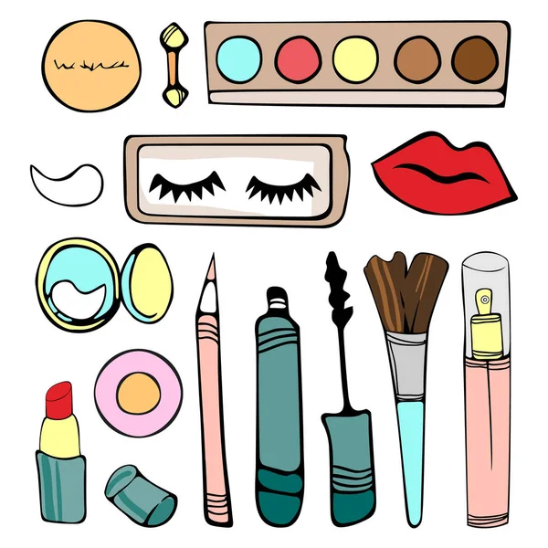 Illustrations Different Cosmetics Fashion Makeup Banner Makeup Kit All Makeup — Stock Vector