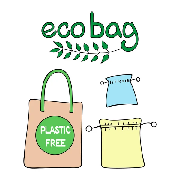 Set Eco Friendly Bag Alternative Plastic Pacts Going Store Shopping — Stock Vector