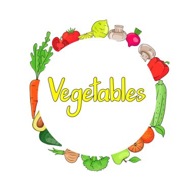 sebze, sebze bir daire içinde ayarlayın. yazı logo şablonu tasarımı