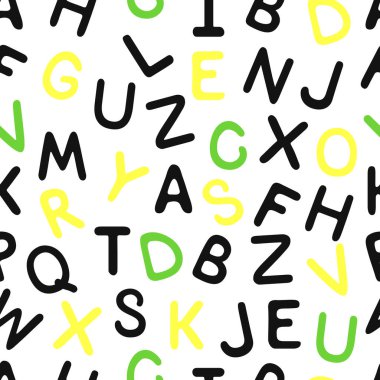 Kusursuz desen. Güzel alfabe. Tekstil ürünleri için oyuncu yazı tipi, ev dekorasyonu, çocuk odası, okul. rüzgarlı illüstrasyon