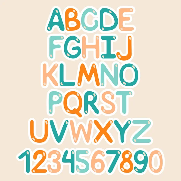 Cool Alphabet Bright Vector Illustration Manual Font Numbers Learning English — Stock Vector