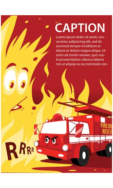 Cartone animato amichevole carino sorridente rosso camion da fuoco vettoriale illustrazione — Vettoriale Stock