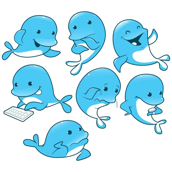 Rozkošné kreslené dětské delfíny. Vektorová ilustrace. — Stockový vektor