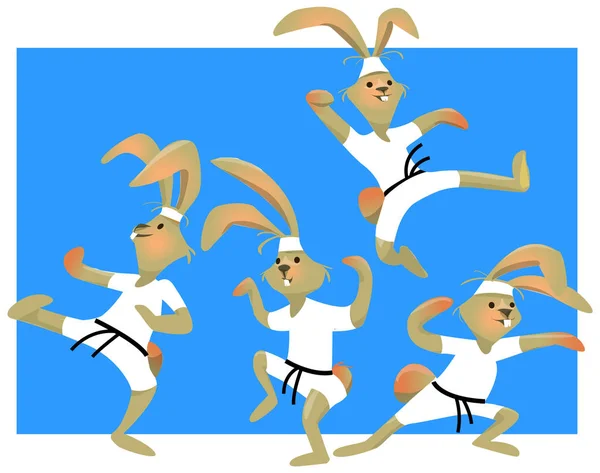Vektor illustration av en kanin med karatenunchuckar — Stock vektor