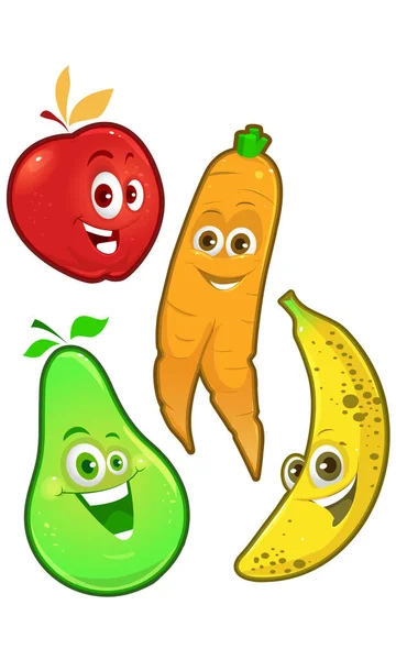 Set of cute vegetables and fruits with funny faces on white background. — Stock Vector