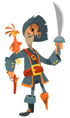 Omuz üzerinde kuş ile karikatür çocuk korsan karakter