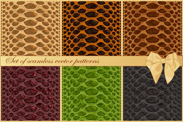 Set of snake and reptile skin vector patterns. Six fashion textures — Stock Vector