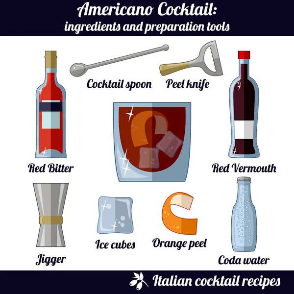 Americano koktél. Infographic meghatározott elszigetelt elemek fehér háttér — Stock Vector