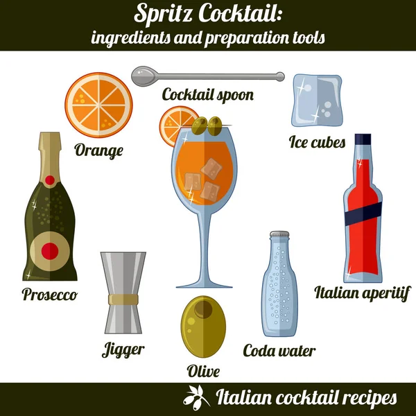 Kokteyl spritz. Infographic izole unsurları beyaz arka plan üzerinde ayarlayın. — Stok Vektör