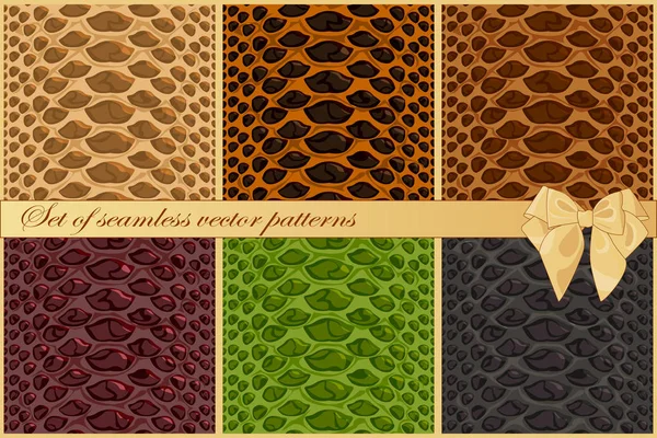 Set of snake and reptile skin vector patterns. Six fashion textures Stock Vector