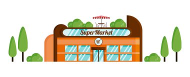 Beyaz bir arka planda çatıda yaz kafe ile izole süpermarket nesne