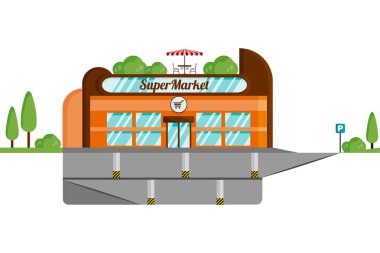 Yeraltı otoparkı ile bir süpermarket kavramı. Beyaz arka planda yalıtılmış düzen