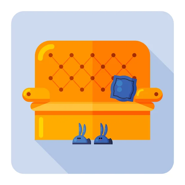 Yellow sofa. Blue slippers in the form of bunnies. Flat vector — Stock Vector