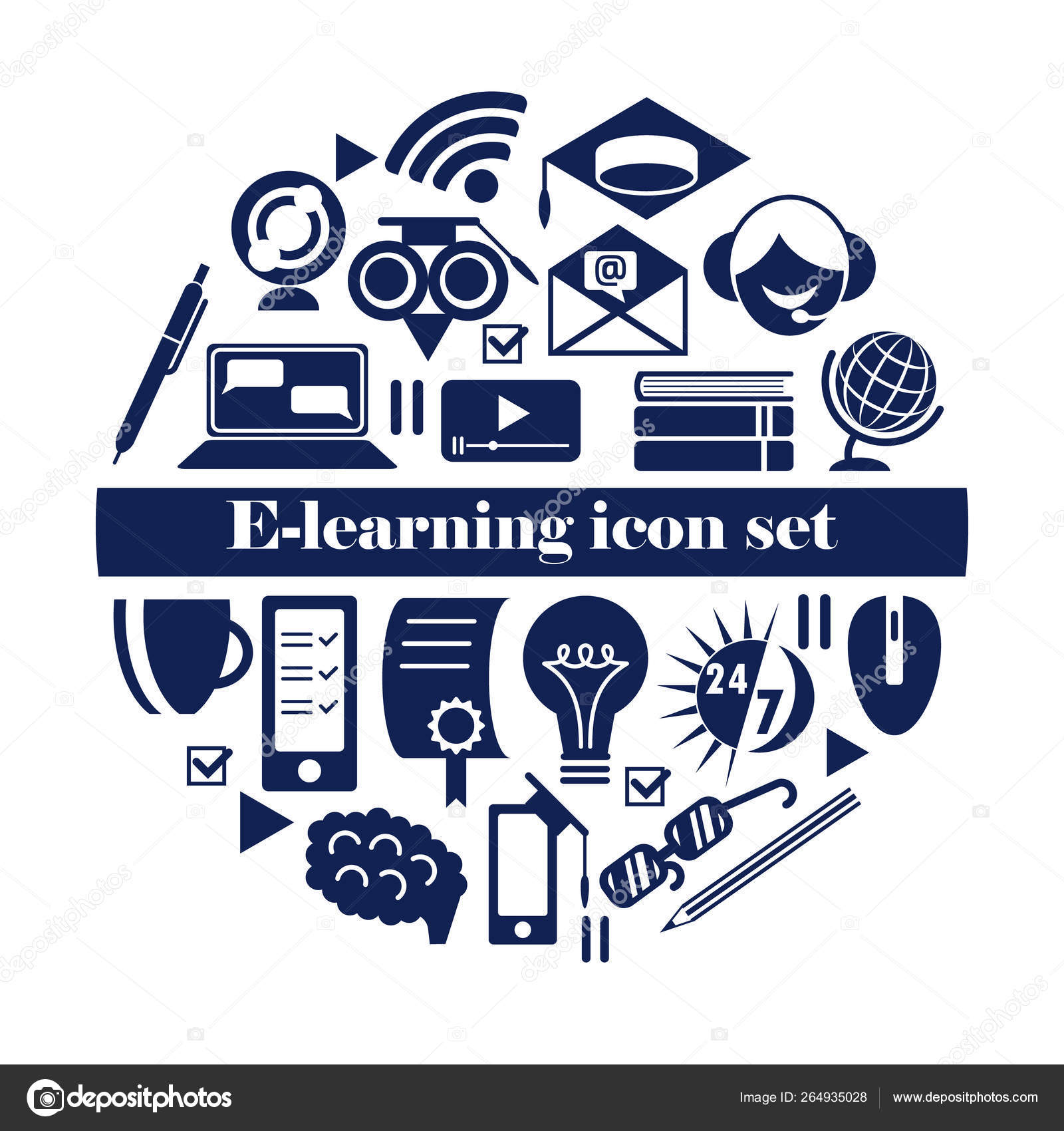 E-learning icon set. Isolated online education icons on white background  Stock Vector Image by ©NastasiaRainbow #264935028